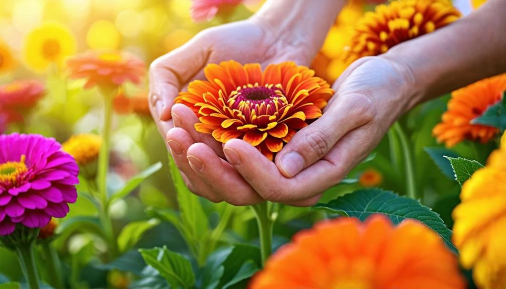 collecting zinnia seed pods